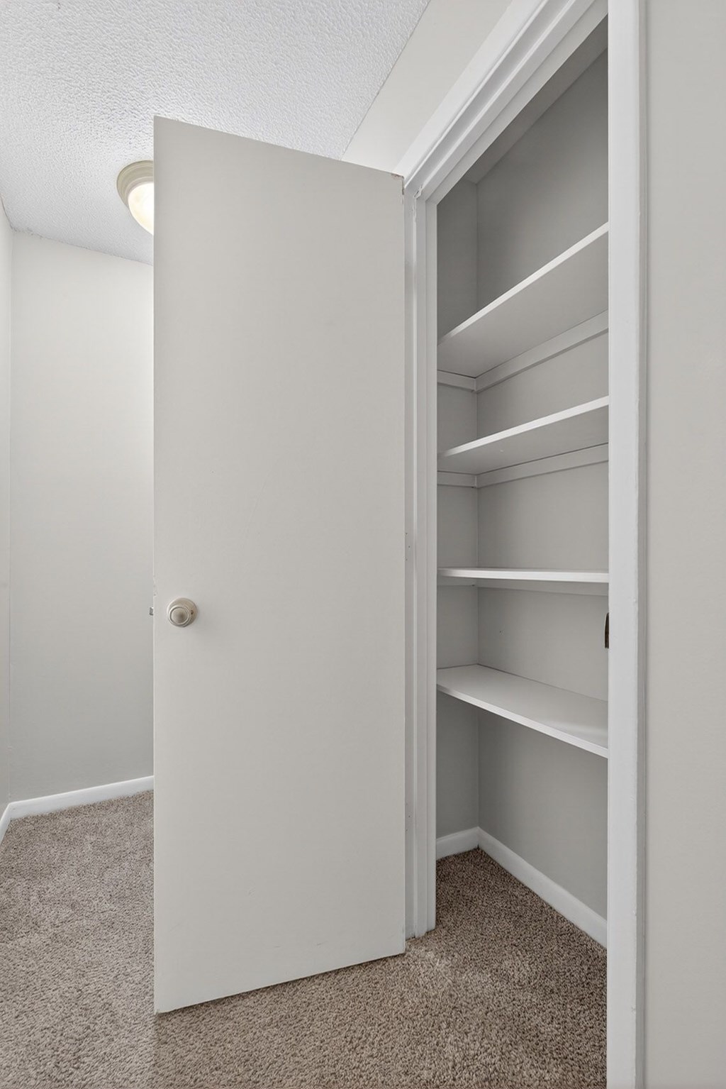 A white closet door is open at The Landing Townhomes Apartments, South Carolina, 29410
