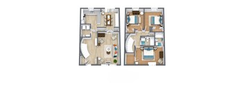 Hickory 3 Bedroom 2 Bathroom Floorplan at The Preserve at Pine Valley Apartments, North Carolina 28412