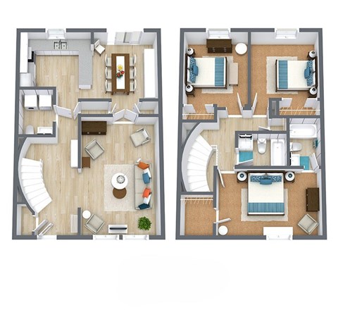 Hickory 3 Bedroom 2 Bathroom Floorplan at The Preserve at Pine Valley Apartments, North Carolina 28412