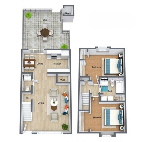 Indigo Renovated 2 Bedroom 1.5 Bathroom Floorplan at The Preserve at Pine Valley Apartments, Wilmington, 28412
