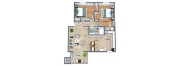 Maple Renovated 2 Bedroom 1.5 Bathroom Floorplan at The Preserve at Pine Valley Apartments, Wilmington, NC