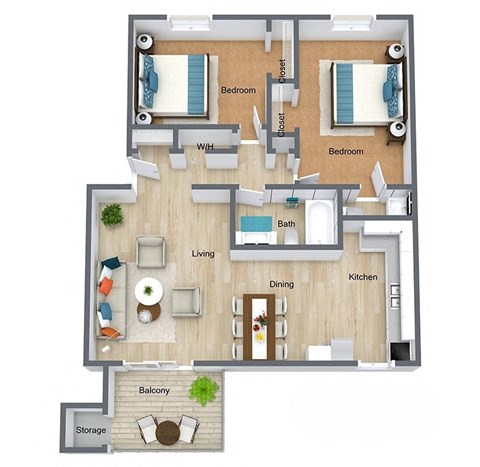 Maple Renovated 2 Bedroom 1.5 Bathroom Floorplan at The Preserve at Pine Valley Apartments, Wilmington, NC