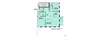 A floor plan of a two bedroom apartment with a balcony.