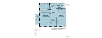 A floor plan of a two bedroom apartment with a balcony.