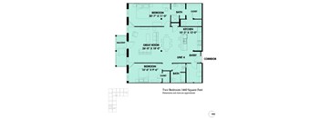 A floor plan of a two bedroom apartment with a balcony.
