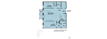 A floor plan of a two bedroom apartment sized 1590 square feet.