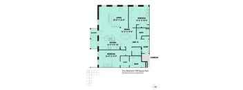 A floor plan of a two bedroom apartment, 1720 square feet, with a living room, dining room, kitchen, two bedrooms, a bath, a closet, and a balcony.
