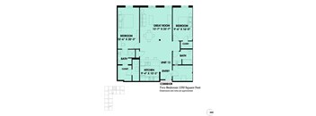 A floor plan of a two bedroom apartment with a total area of 1350 square feet.