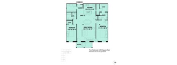 A floor plan of a two bedroom apartment with a balcony.