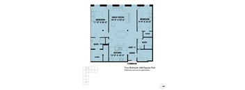 A floor plan of a two bedroom apartment with a kitchen and bath.
