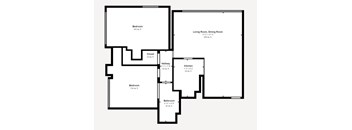A floor plan of a house with a living room, dining room, kitchen, two bedrooms, a bathroom, and a closet.