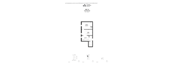A floor plan and elevations of a one bedroom unit.