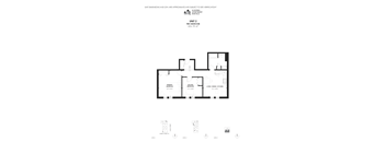 A floor plan of a two bedroom apartment with a living room and a dining kitchen.