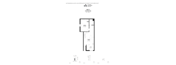 Floor plan of a one bedroom apartment.