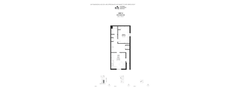A floor plan of a one bedroom apartment with dimensions.