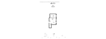 A black and white architectural floor plan for a one bedroom apartment.
