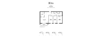 A floor plan for a three bedroom apartment is shown.