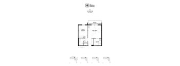 A floor plan for a one bedroom apartment from the Perzia Group.