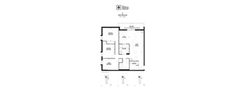 A floor plan for a three bedroom apartment with a balcony.