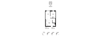 A floor plan of a one bedroom apartment.