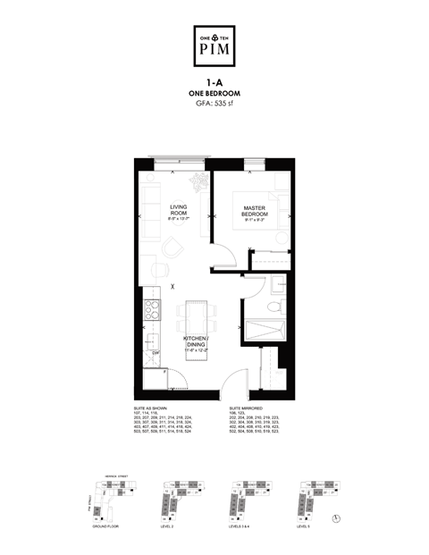 A floor plan of a one bedroom apartment.
