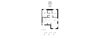 A black and white image of a floor plan for a two-bedroom apartment.