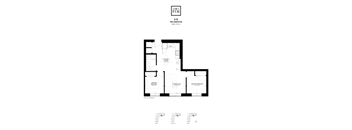 Floor plan of a two-bedroom apartment.