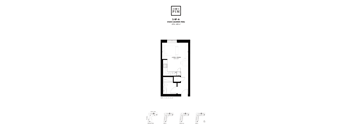 A floor plan for a studio apartment with a kitchenette and living room.
