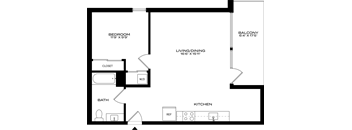 1Bedroom A Floor Plan at 1915 Park , Los Angeles, 90026