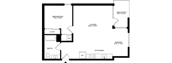 1Bedroom B Floor Plan at 1915 Park , Los Angeles, California