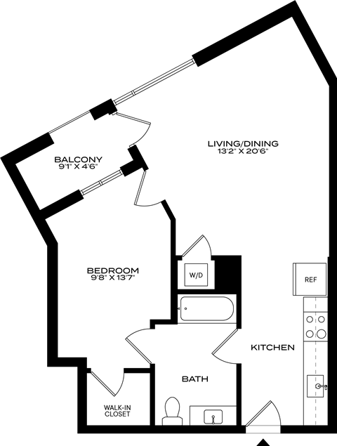A black and white image of a house floor plan with a living/dining area of 13'2 at 1915 Park, Los Angeles, CA 90026