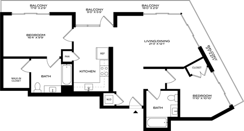 A floor plan of a house with two bedrooms, a living area, a kitchen, a bath, a walk-in closet, and a garage at 1915 Park, Los Angeles, CA 90026