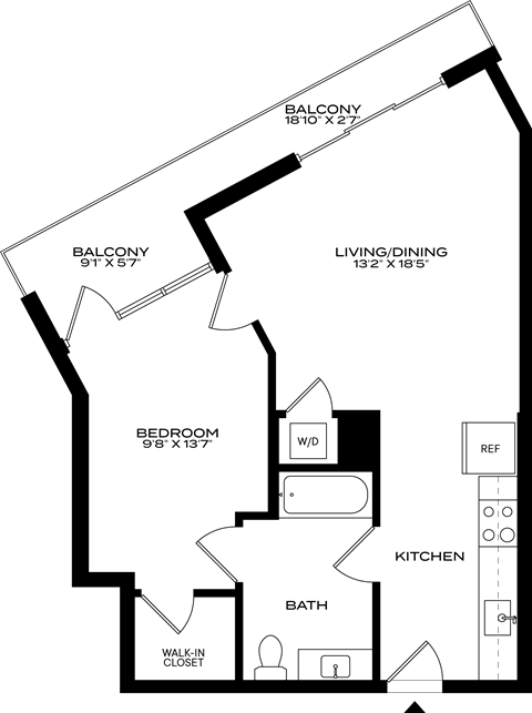A floor plan of a home with a living area, kitchen, and bathroom at 1915 Park, Los Angeles, CA 90026