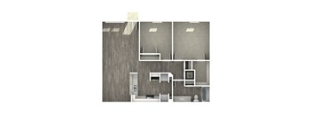 A top down view of a bathroom with a toilet, sink, bathtub, and shower.