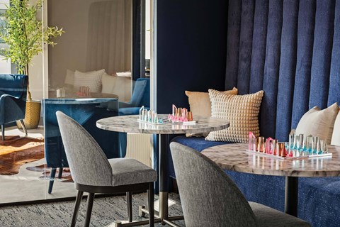 Beauty salon with manicure stations and seating at 51 South Apartments, White Plains, New York