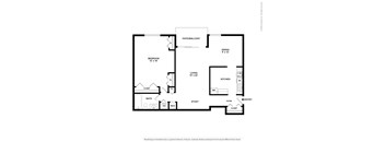 A black and white floor plan of a home with a study, kitchen, dining room, and bathroom.