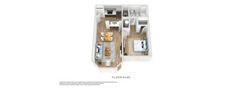 A floor plan of a house with a living room, dining room, kitchen, and two bedrooms.