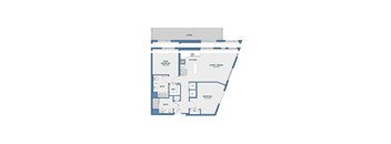 Two bedroom floor plan with patio and walk-in closet at 51 South Apartments, White Plains, NY 10601