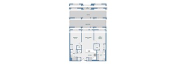 Two bedroom floor plan with dual bathrooms and balcony at 51 South Apartments, White Plains, NY