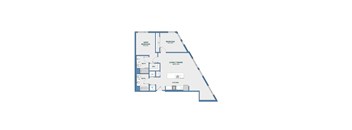 Two bedroom apartment floor plan with angled balcony at 51 South Apartments, White Plains, New York