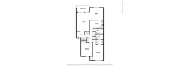 A floor plan of a home with a living room, dining room, kitchen, and two bathrooms.