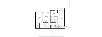 A floor plan of a home with a living room, dining room, kitchen, and two bedrooms.