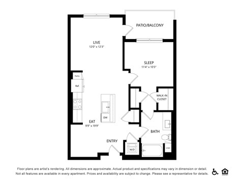 1 Bed 1 Bath floorplan at Bayview Apartments, Emeryville, CA
