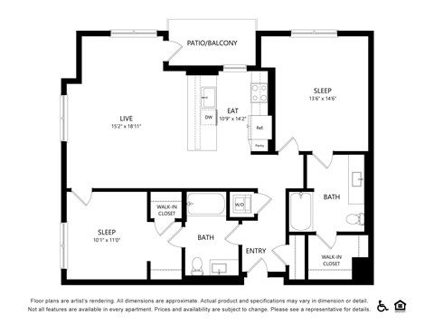 B1 floorplan at Bayview Apartments, Emeryville
