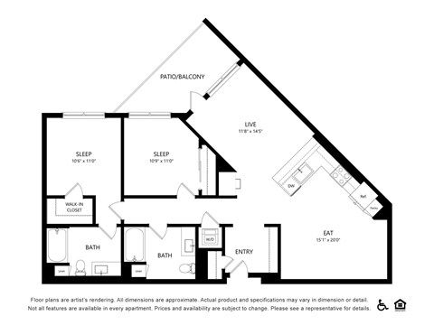 B2 floorplan at Bayview Apartments, California, 94608