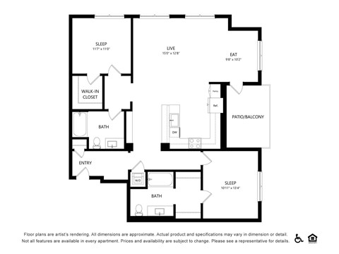 B3 floorplan at Bayview Apartments, Emeryville, 94608