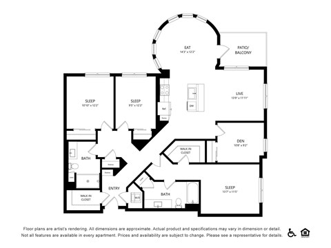 C3 floorplan at Bayview Apartments, Emeryville, California, 94608