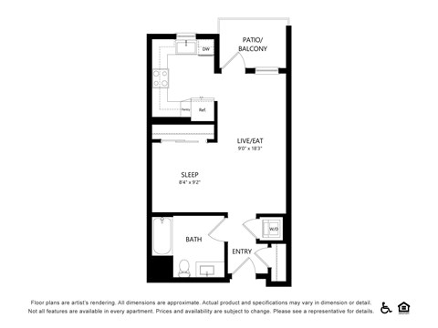 S1 floorplan at Bayview Apartments, Emeryville, California, 94608
