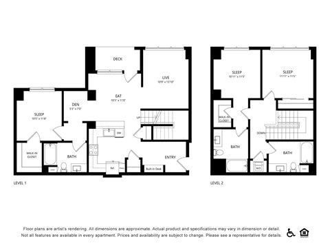 3 bedroom 3 bathroom floorplan at Bayview Apartments, Emeryville, CA, 94608