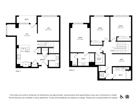3 bedroom 2.5 bath floorplan at Bayview Apartments, Emeryville, California